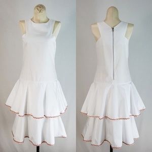 MLM Label White Arles Mini Dress S Metallic Trim Edge Ruffle Cocktail Party
